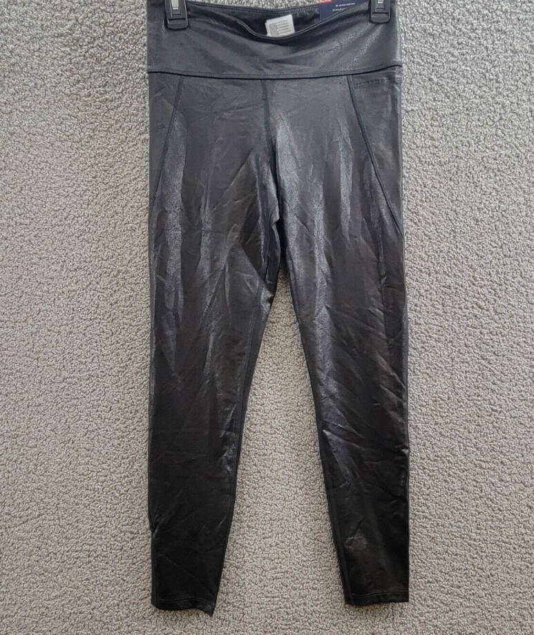 Reebok Lux Faux Leather High Rise Leggings Women's M Black Elastic Waist Pull On