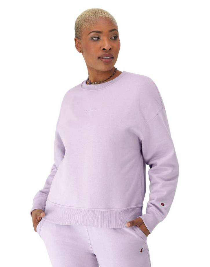 Champion Powerblend Fleece Crewneck Sweatshirt Women's S Morning Dew Purple L/S