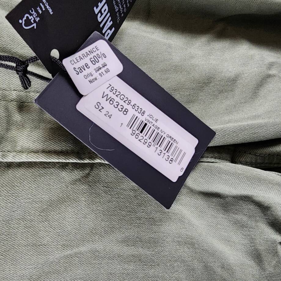 Paige Jolie Skinny Cargo Pants Women's 24 Vintage Ivy Green Zip/Button Closure