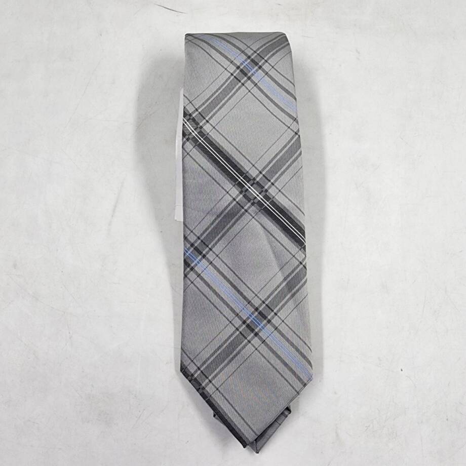 Calvin Klein Silk Slim Plaid Tie Men's One Size Gray Blue Pointed Design