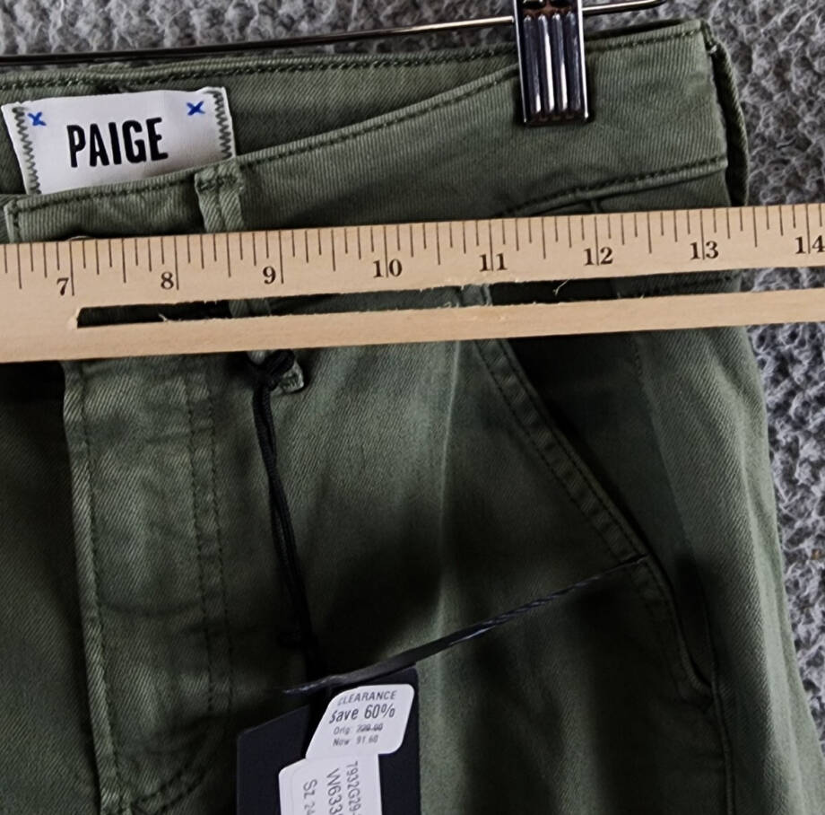 Paige Jolie Skinny Cargo Pants Women's 24 Vintage Ivy Green Zip/Button Closure