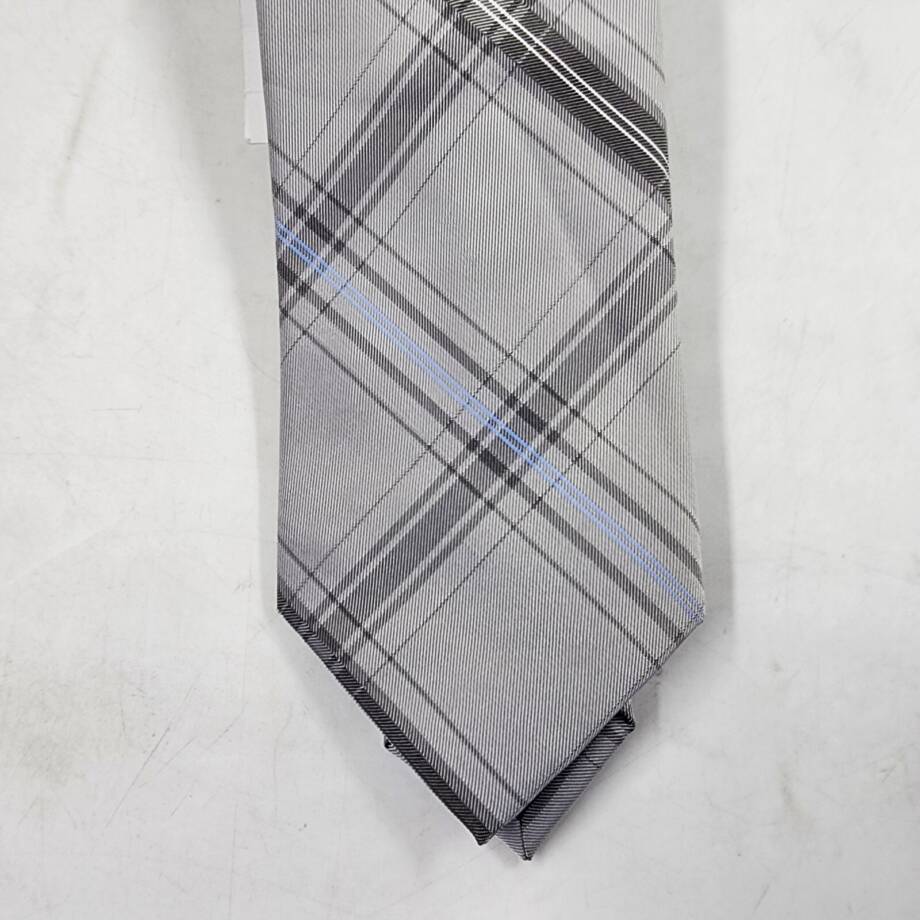 Calvin Klein Silk Slim Plaid Tie Men's One Size Gray Blue Pointed Design