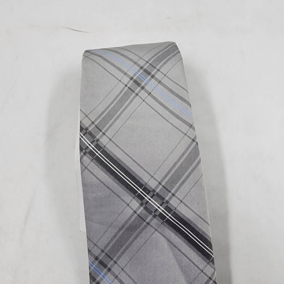 Calvin Klein Silk Slim Plaid Tie Men's One Size Gray Blue Pointed Design