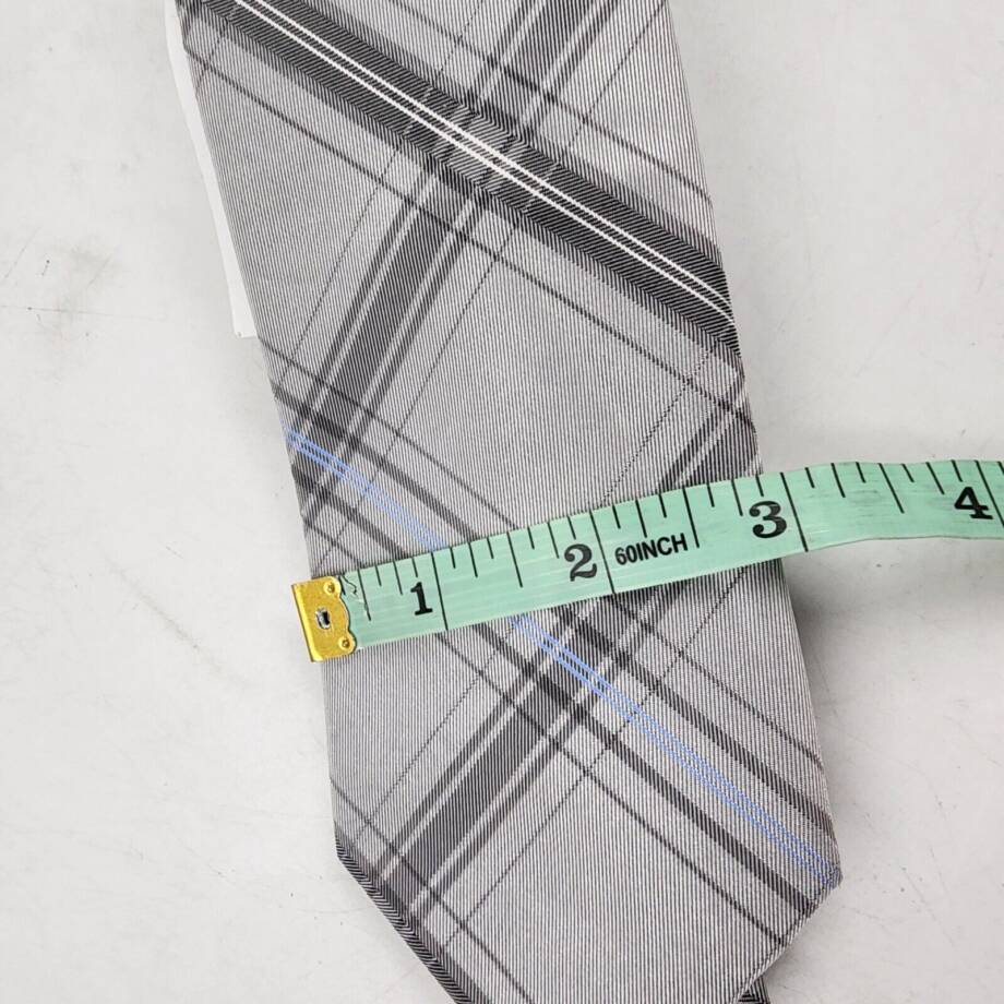 Calvin Klein Silk Slim Plaid Tie Men's One Size Gray Blue Pointed Design