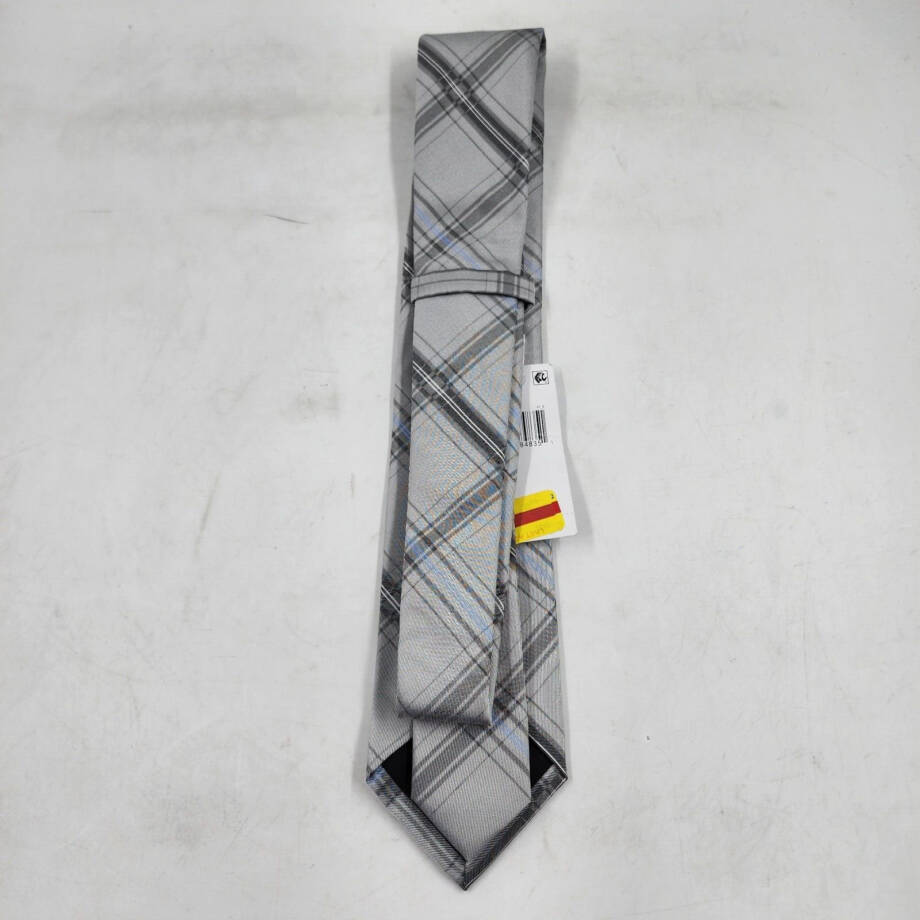 Calvin Klein Silk Slim Plaid Tie Men's One Size Gray Blue Pointed Design
