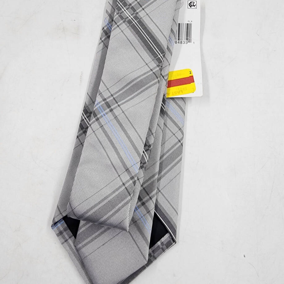 Calvin Klein Silk Slim Plaid Tie Men's One Size Gray Blue Pointed Design