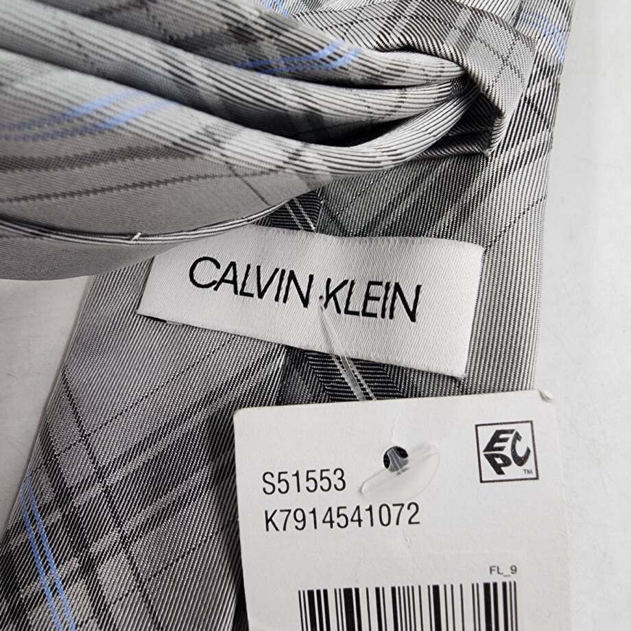 Calvin Klein Silk Slim Plaid Tie Men's One Size Gray Blue Pointed Design