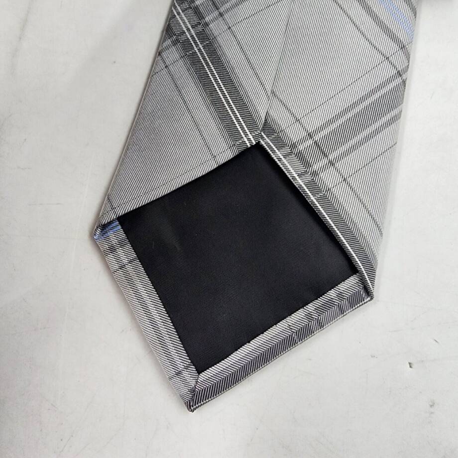 Calvin Klein Silk Slim Plaid Tie Men's One Size Gray Blue Pointed Design