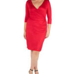 24seven Comfort Apparel Plus Size Wrap Dress Women's 1x Red 3/4 Sleeves Pullover