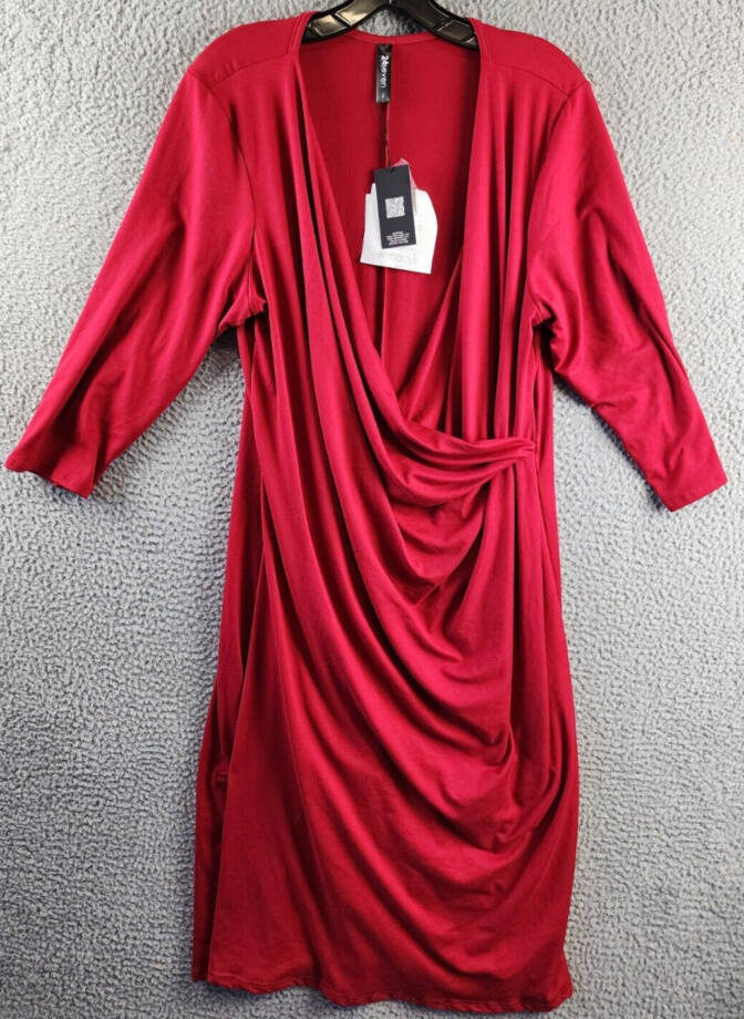 24seven Comfort Apparel Plus Size Wrap Dress Women's 1x Red 3/4 Sleeves Pullover