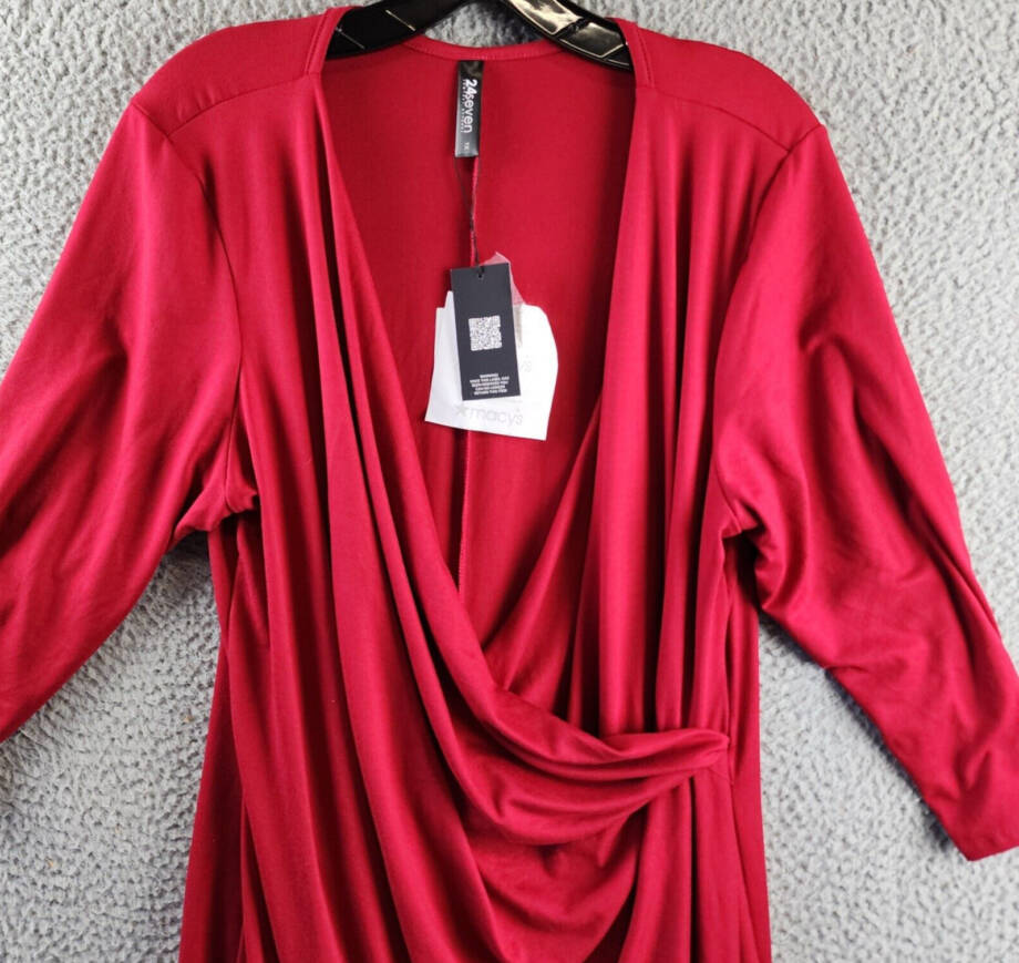 24seven Comfort Apparel Plus Size Wrap Dress Women's 1x Red 3/4 Sleeves Pullover