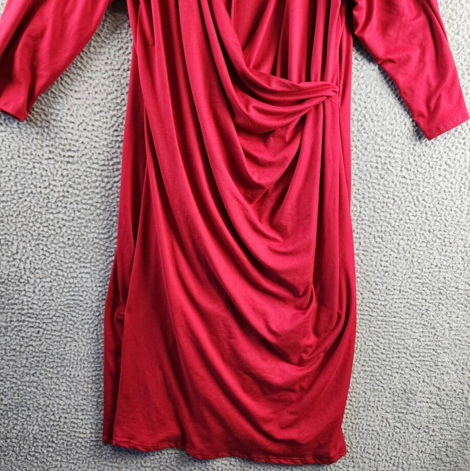 24seven Comfort Apparel Plus Size Wrap Dress Women's 1x Red 3/4 Sleeves Pullover