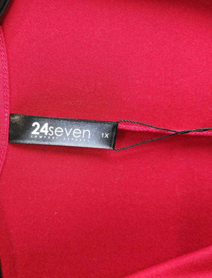 24seven Comfort Apparel Plus Size Wrap Dress Women's 1x Red 3/4 Sleeves Pullover