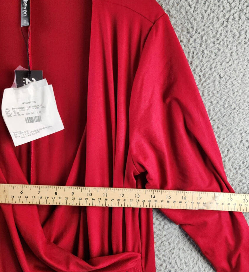 24seven Comfort Apparel Plus Size Wrap Dress Women's 1x Red 3/4 Sleeves Pullover
