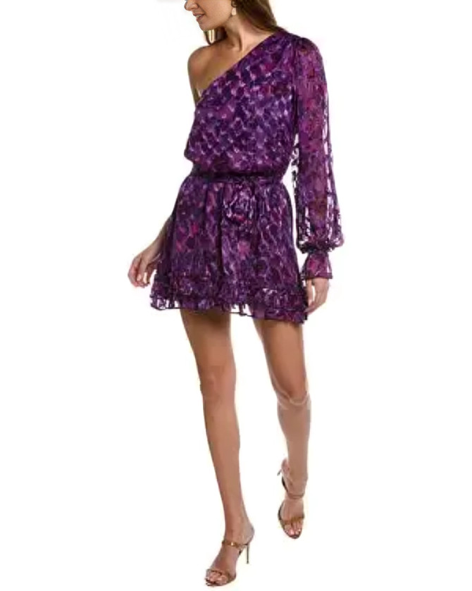 Ramy Brook Michelle Silk Blend Asymmetric Tie-Waist Minidress Women's 00 Purple