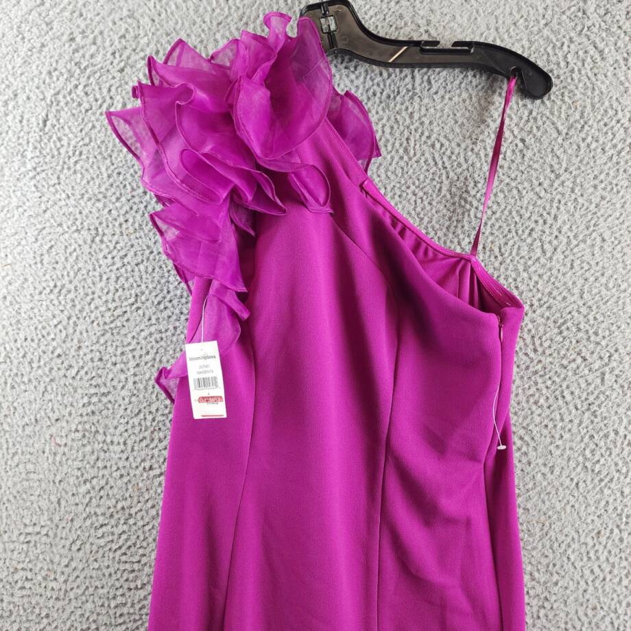 Marina Ruffled One Shoulder Sleeveless Sheath Dress Women's 4 Magenta Side Zip