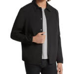 Michael Kors Snap-Front Nylon Shirt Jacket Men's XS Black Pockets Long Sleeve