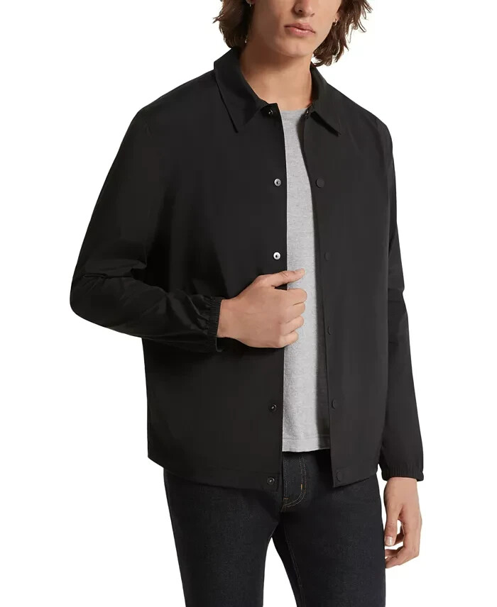 Michael Kors Snap-Front Nylon Shirt Jacket Men's XS Black Pockets Long Sleeve