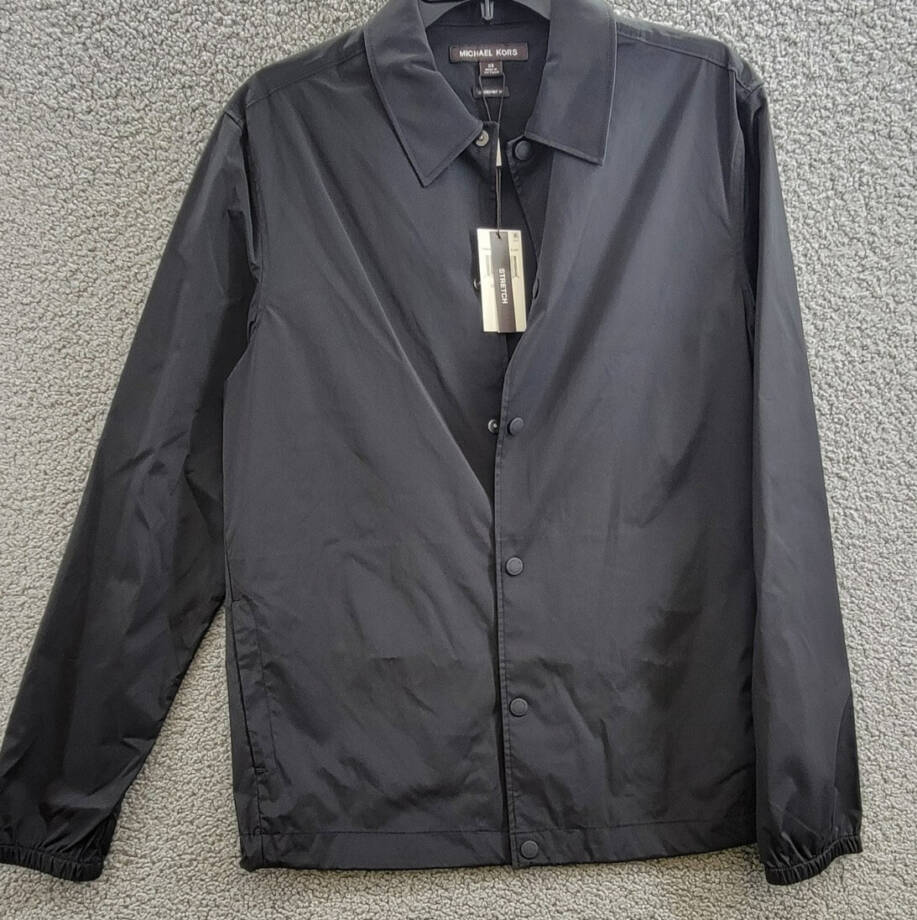 Michael Kors Snap-Front Nylon Shirt Jacket Men's XS Black Pockets Long Sleeve