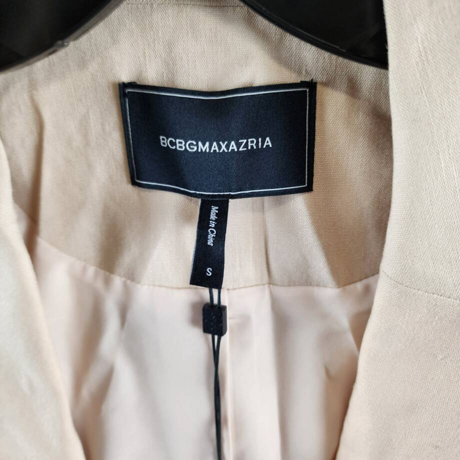 BCBGMAXAZRIA Linen Blend Lace Up Blazer Women's S Sand Long Sleeve Tie Closure