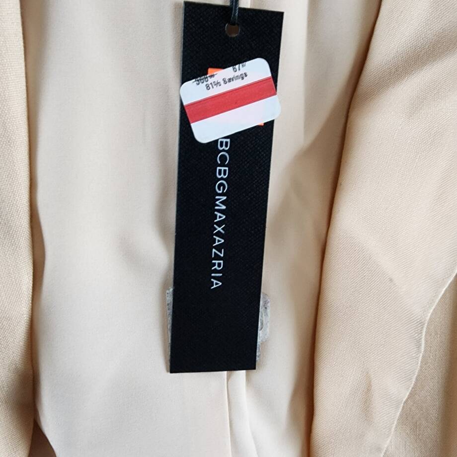 BCBGMAXAZRIA Linen Blend Lace Up Blazer Women's S Sand Long Sleeve Tie Closure