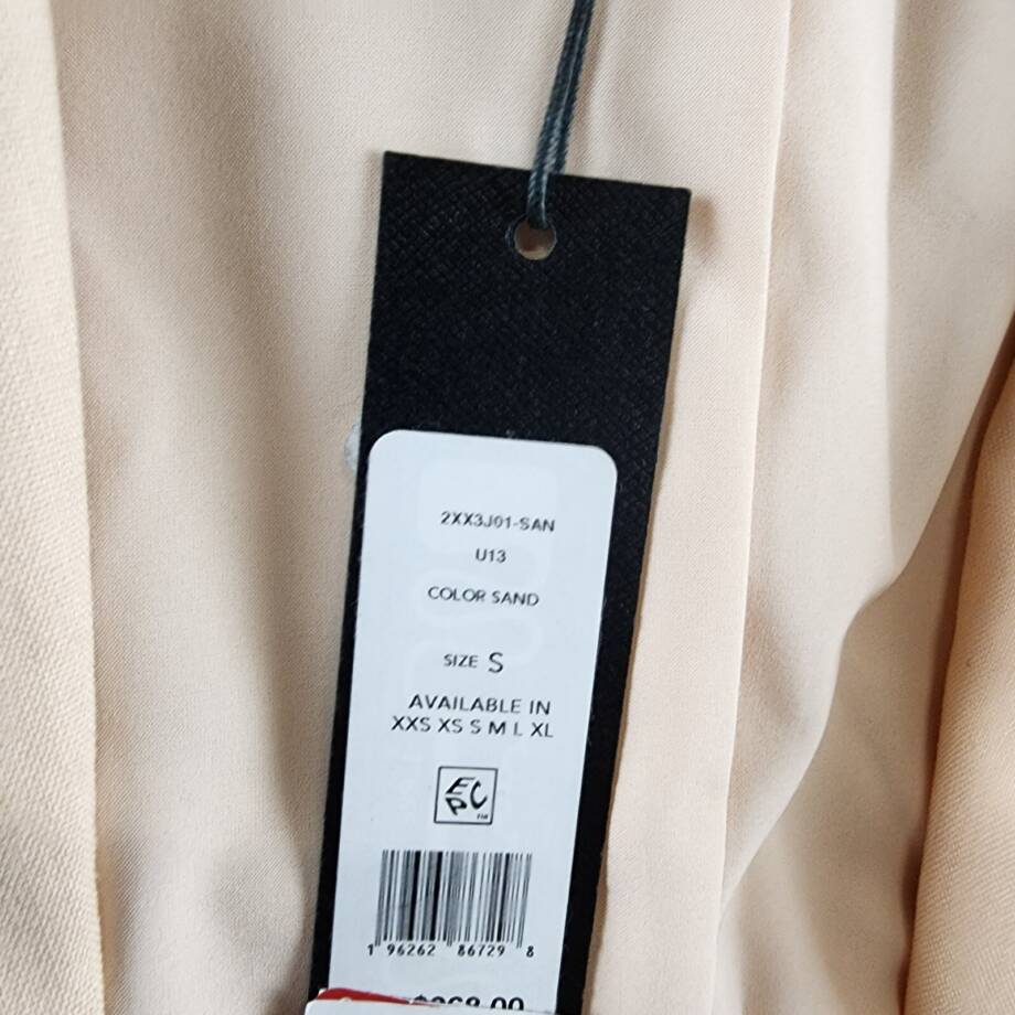 BCBGMAXAZRIA Linen Blend Lace Up Blazer Women's S Sand Long Sleeve Tie Closure