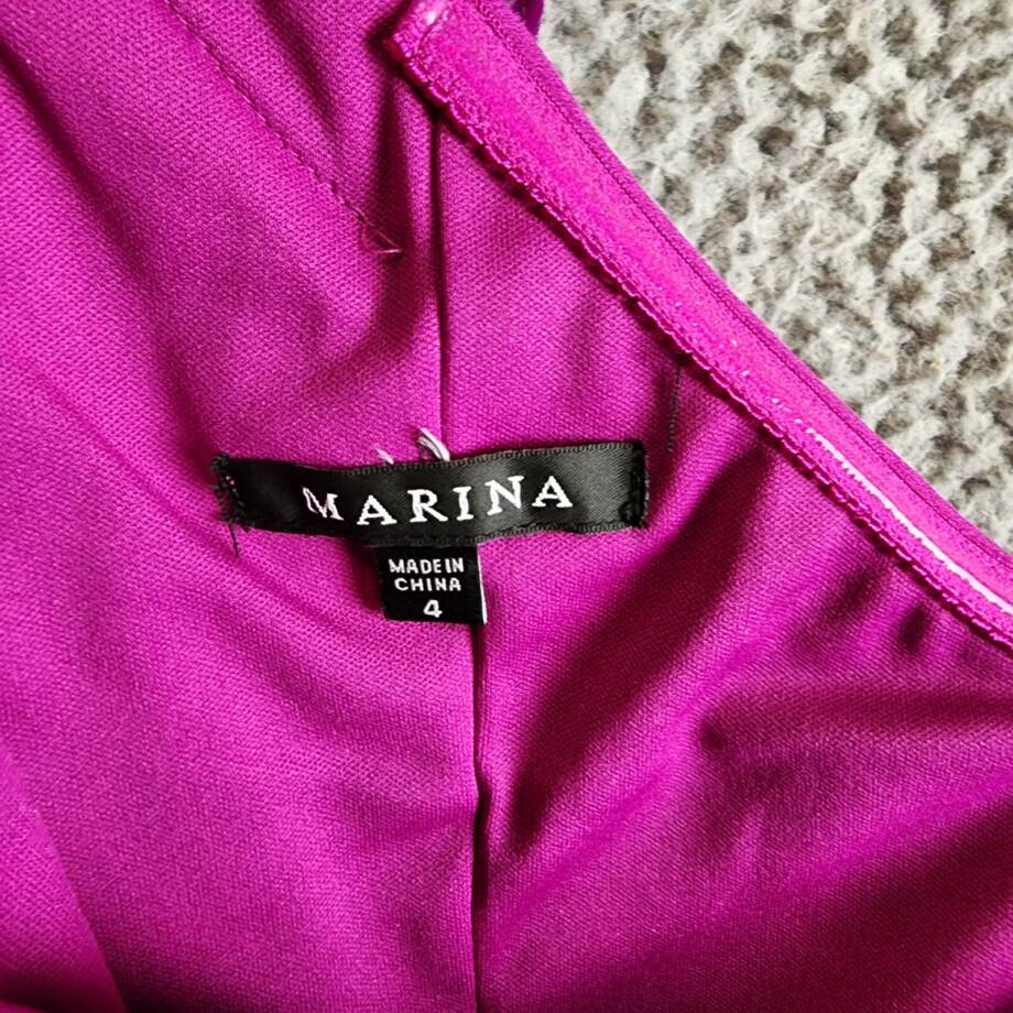 Marina Ruffled One Shoulder Sleeveless Sheath Dress Women's 4 Magenta Side Zip
