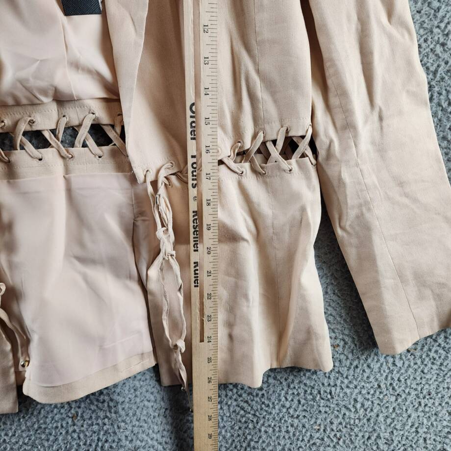 BCBGMAXAZRIA Linen Blend Lace Up Blazer Women's S Sand Long Sleeve Tie Closure