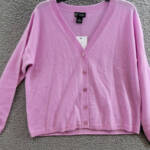 C by Bloomingdale's Cashmere Long Sleeve V-Neck Cardigan Women's M Rose Quartz