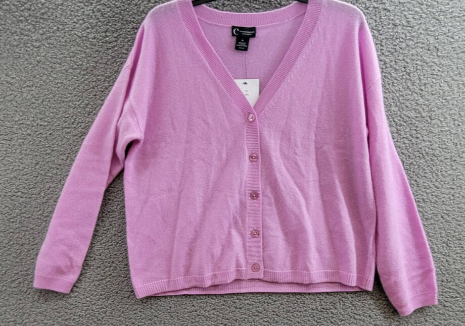 C by Bloomingdale's Cashmere Long Sleeve V-Neck Cardigan Women's M Rose Quartz