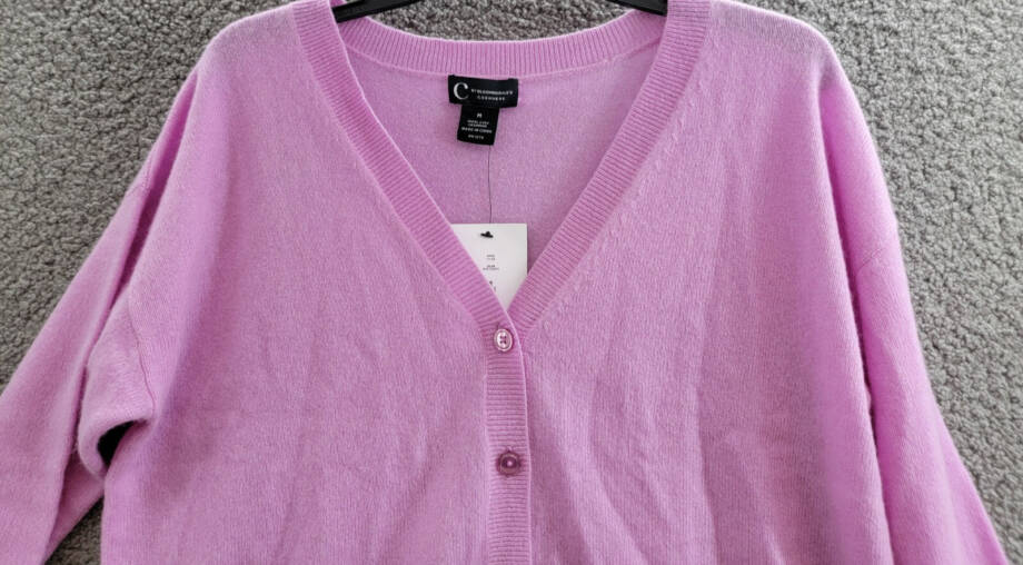 C by Bloomingdale's Cashmere Long Sleeve V-Neck Cardigan Women's M Rose Quartz