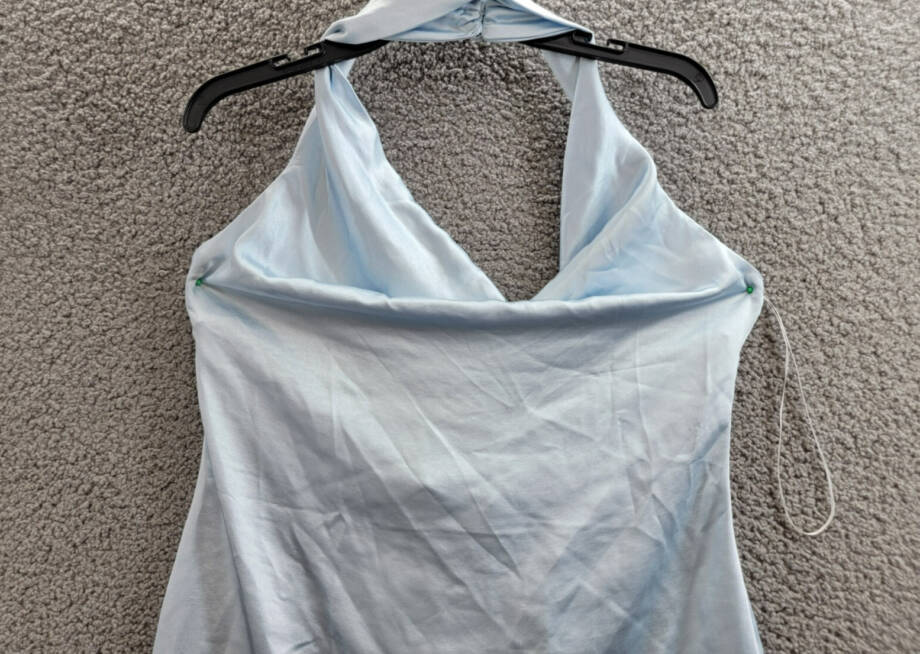 Elliatt Miami Cowl Neck Mini Dress Women's L Light Blue Button Neck Closure
