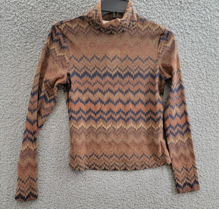 Ramy Brook Prudence Top Women's S Saddle Chevron Turtleneck Long Sleeve Pullover