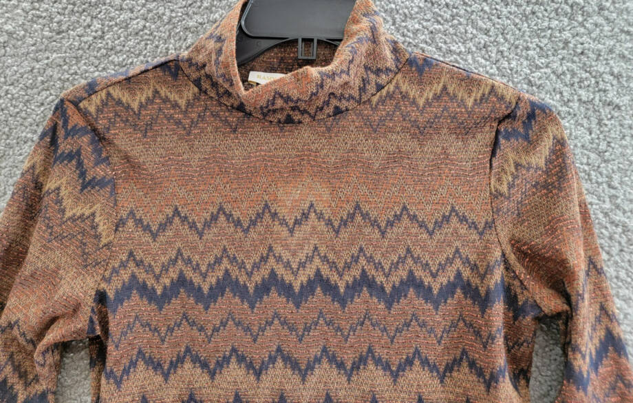 Ramy Brook Prudence Top Women's S Saddle Chevron Turtleneck Long Sleeve Pullover