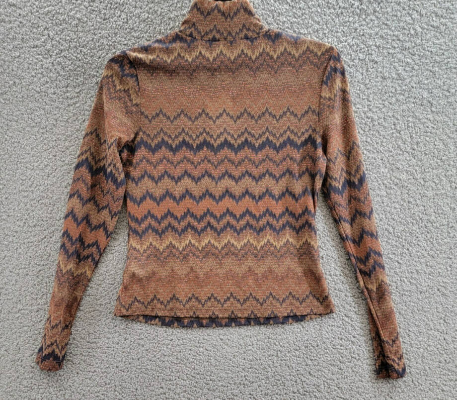 Ramy Brook Prudence Top Women's S Saddle Chevron Turtleneck Long Sleeve Pullover