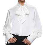 Alice + Olivia Lloyd Stretch Blouse Women's S Off White Round Neck Long Sleeves~