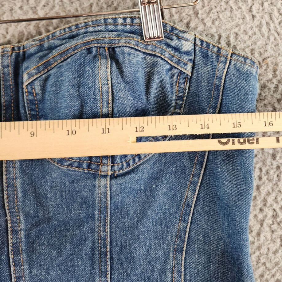 Another Mode Denim Mini Dress Women's L Blue Two Side Slant Pocket Strapless