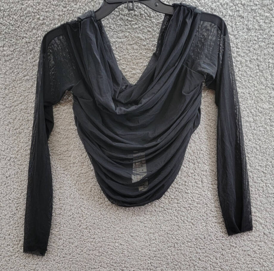 Alice + Olivia Isadola Off-the-Shoulder Ruched Top Women's L Black Long Sleeves~