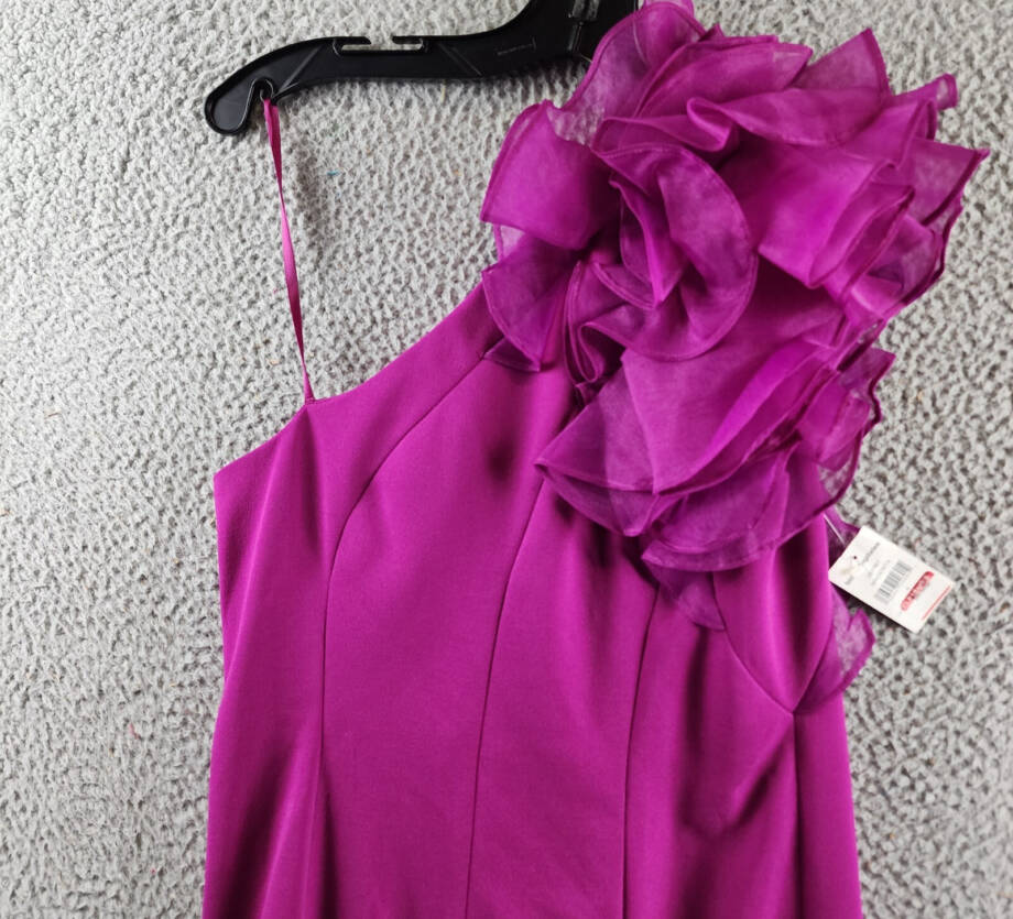 Marina Ruffled One Shoulder Sleeveless Sheath Dress Women's 4 Magenta Side Zip