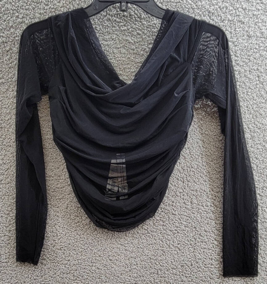 Alice + Olivia Isadola Off-the-Shoulder Ruched Top Women's L Black Long Sleeves~