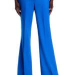 BOSS Talia Wool Blend Flare Leg Pants Women's 8 Bright Blue Solid Side Pockets