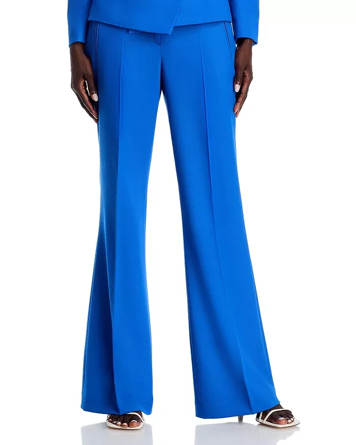 BOSS Talia Wool Blend Flare Leg Pants Women's 8 Bright Blue Solid Side Pockets