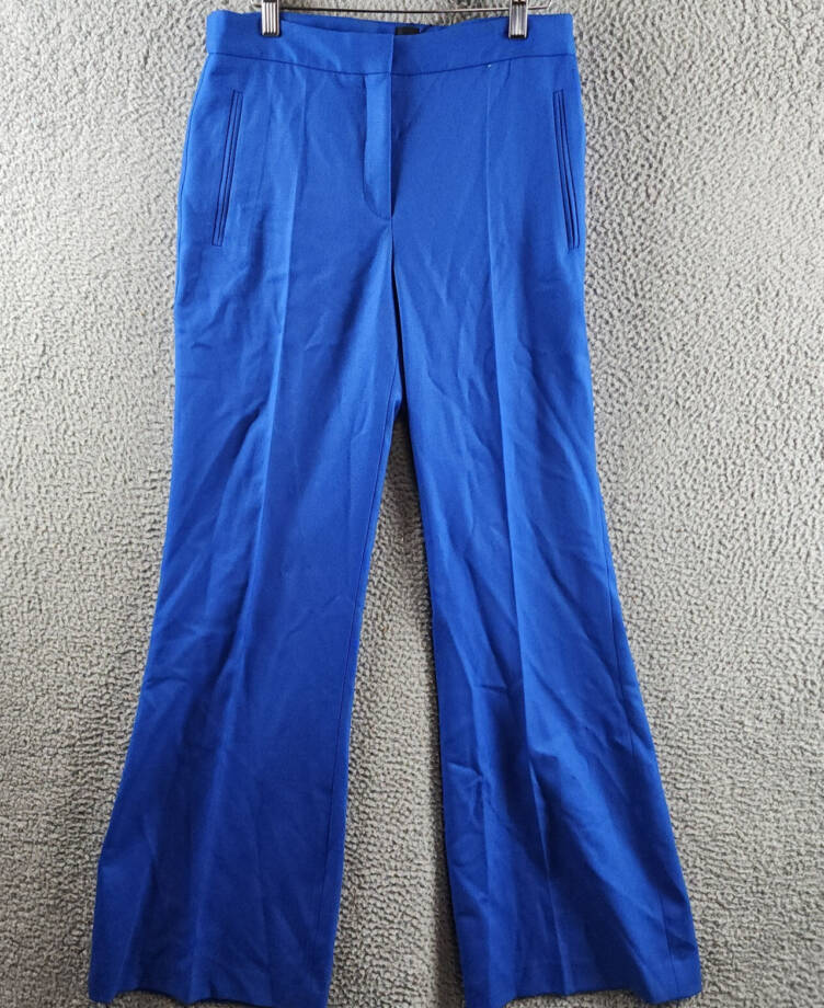 BOSS Talia Wool Blend Flare Leg Pants Women's 8 Bright Blue Solid Side Pockets