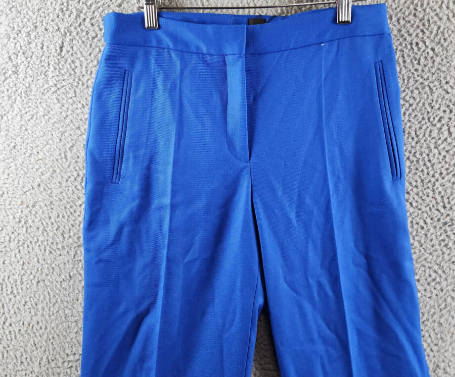 BOSS Talia Wool Blend Flare Leg Pants Women's 8 Bright Blue Solid Side Pockets