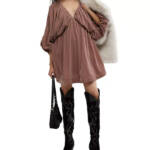 Free People Portia Velvet Mini Dress Women's M Winter Bloom V-Neck 3/4 Sleeve