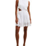 French Connection Esse Eyelet Cutout Sleeveless A-Line Dress Women 8 Linen White