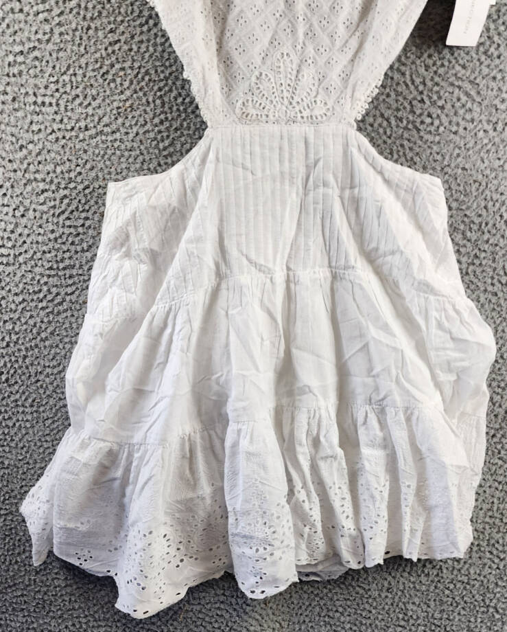 French Connection Esse Eyelet Cutout Sleeveless A-Line Dress Women 8 Linen White