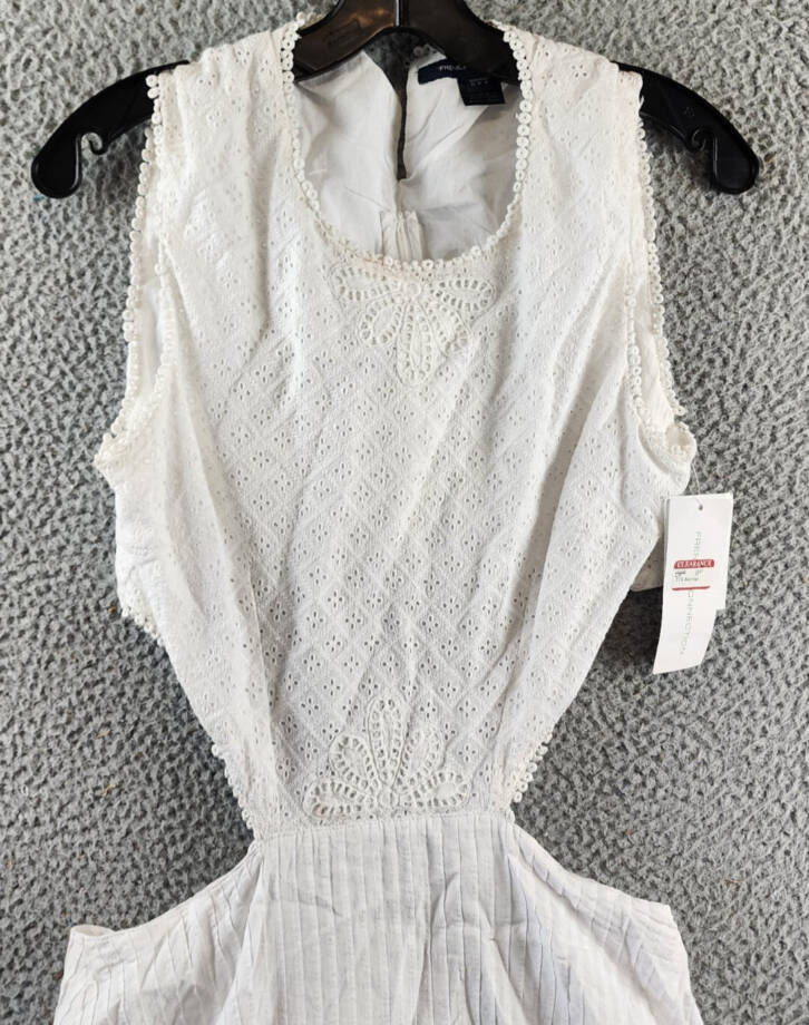 French Connection Esse Eyelet Cutout Sleeveless A-Line Dress Women 8 Linen White