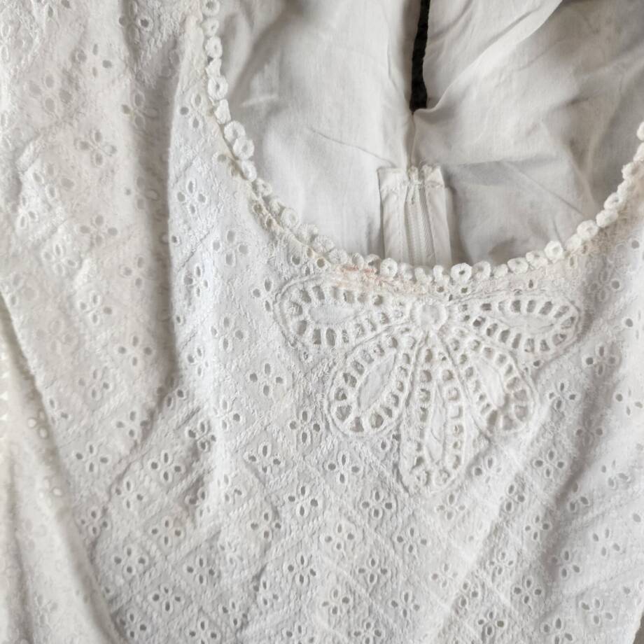 French Connection Esse Eyelet Cutout Sleeveless A-Line Dress Women 8 Linen White