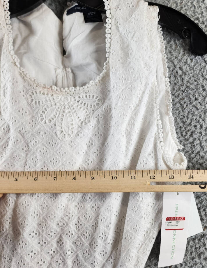 French Connection Esse Eyelet Cutout Sleeveless A-Line Dress Women 8 Linen White
